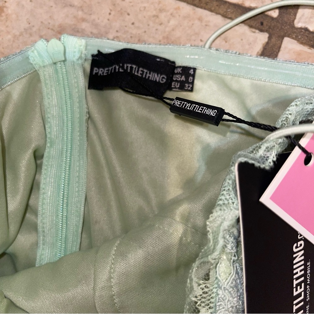 PrettyLittleThing Mint Lace Bodice Ruffle Mini Dress - Picture 5 of 5